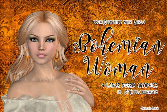 Blond Boho Girl Graphics: Elegant 3D Poser Assets